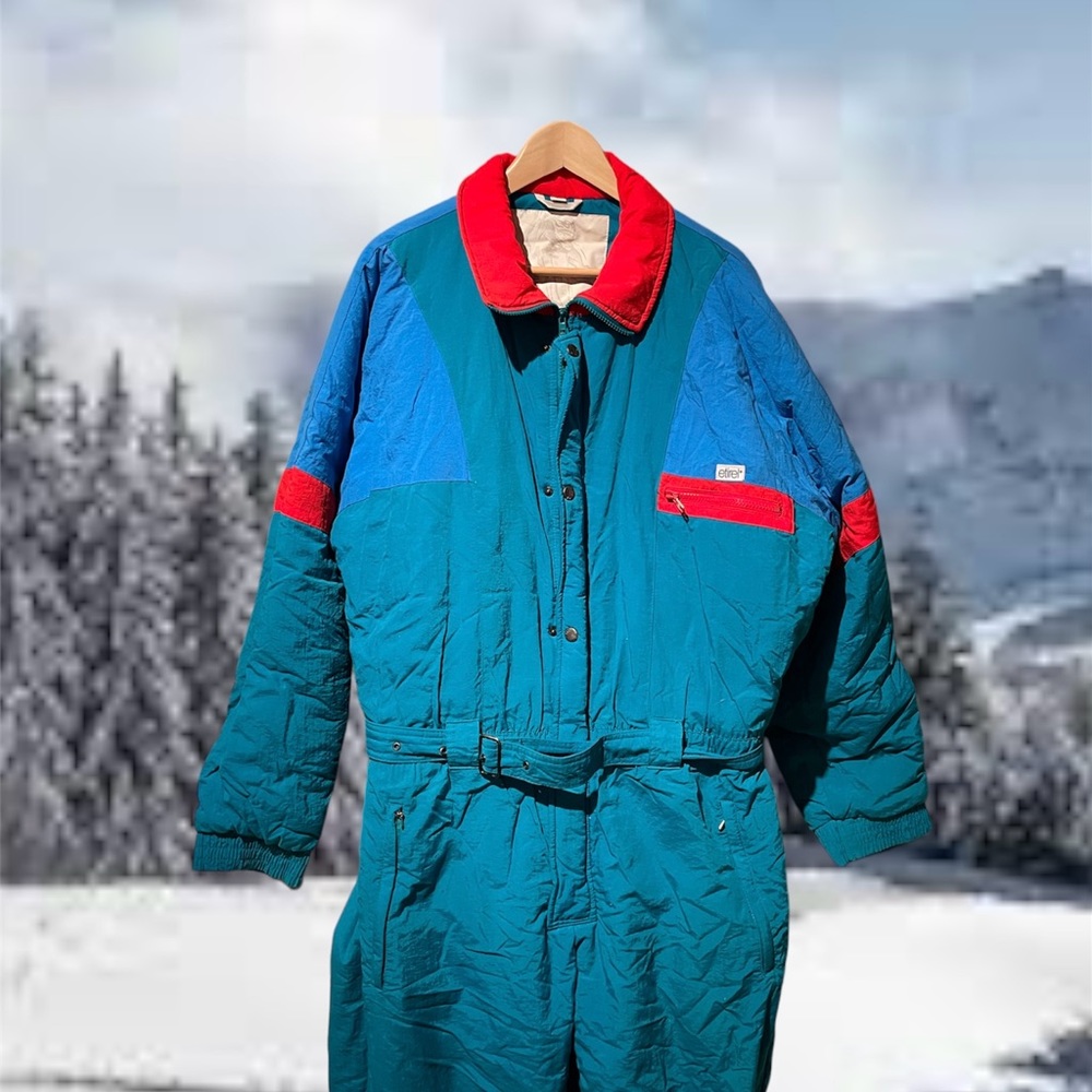 Vintage Teal Snowsuit with Red Accents